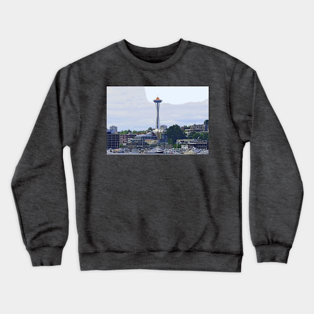 Gold Topped Space Needle Crewneck Sweatshirt by KirtTisdale